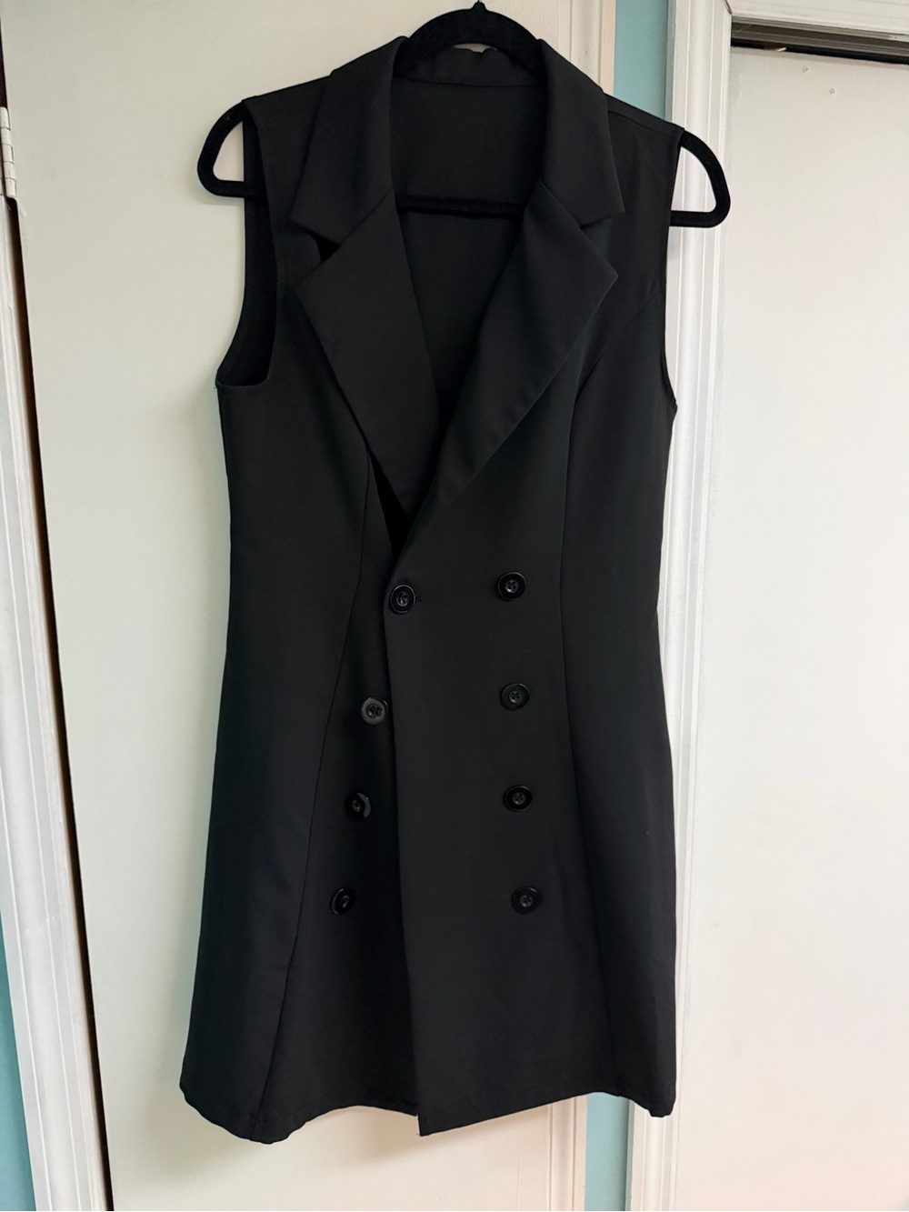 Sleeveless Double-Breasted Black Dress Vest